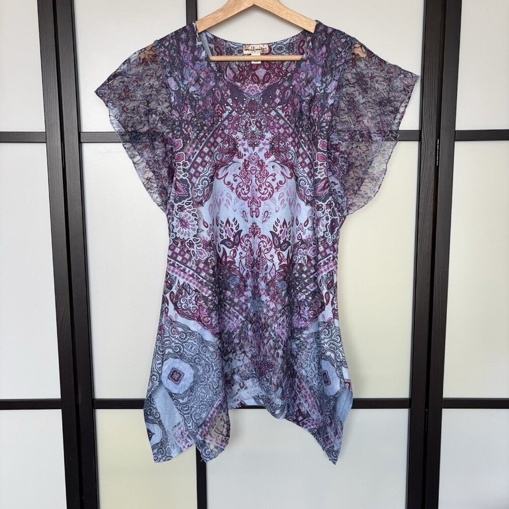 World Unity Top Shirt Womens SMALL Multicolor Whimsigoth Floral Abstract Fairy